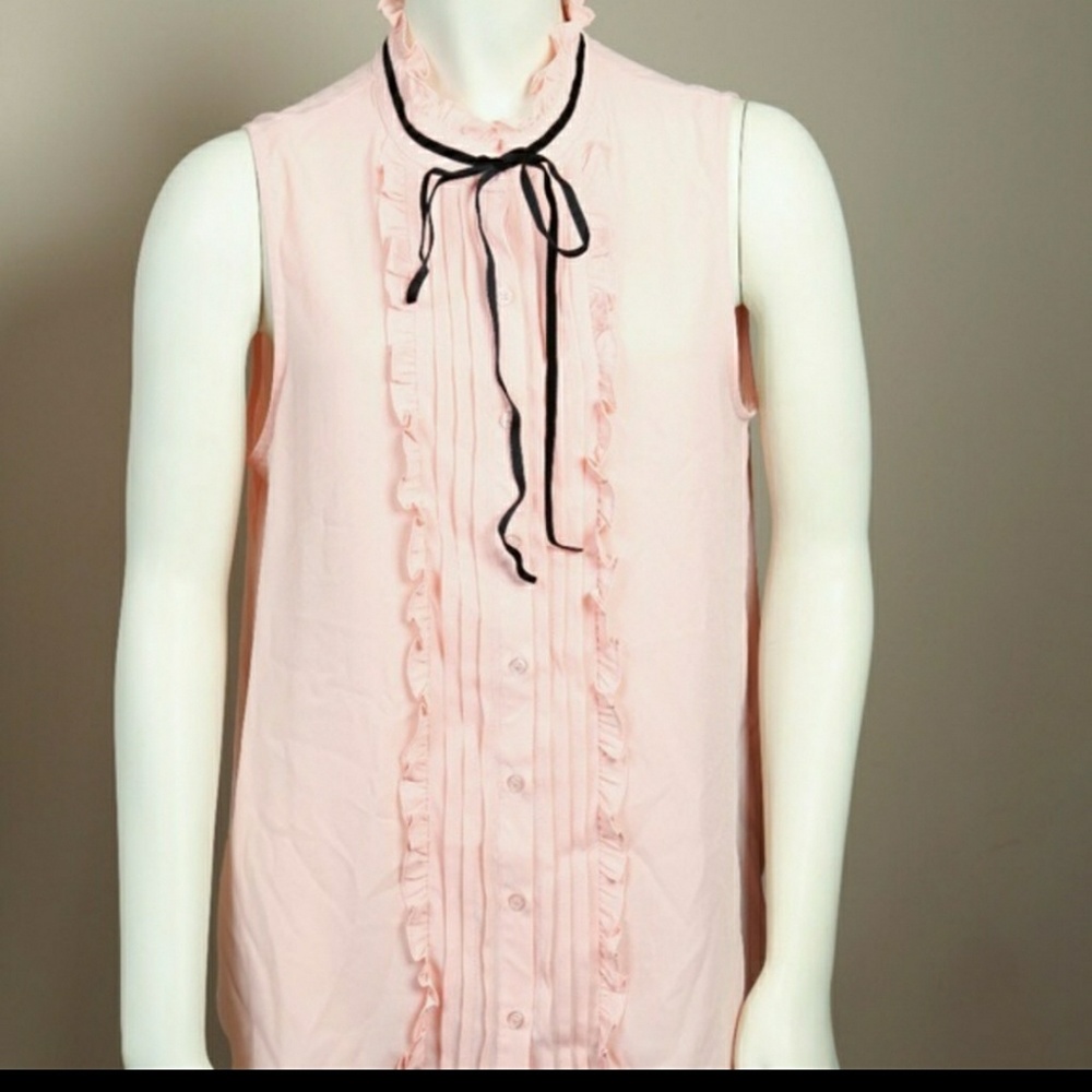 Pleione pink and black ruffled blouse